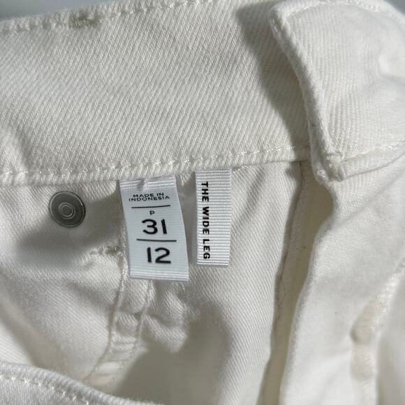 LOFT White Wide Leg Jeans 12P Petite High Rise Denim Pants Summer - Picture 6 of 7